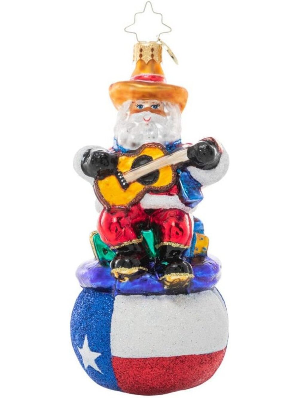 Hand-Crafted European Glass Christmas Ornament, Texas Santa Holiday Decor